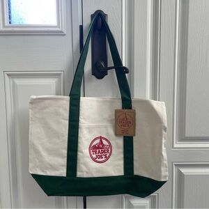 Trader Joe's New Cream and Green Tote Bag